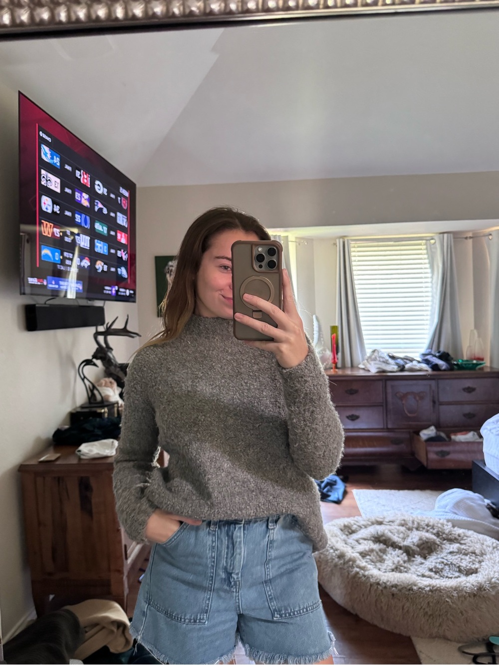 LOFT Gray Mock Neck Cozy Knit Sweater